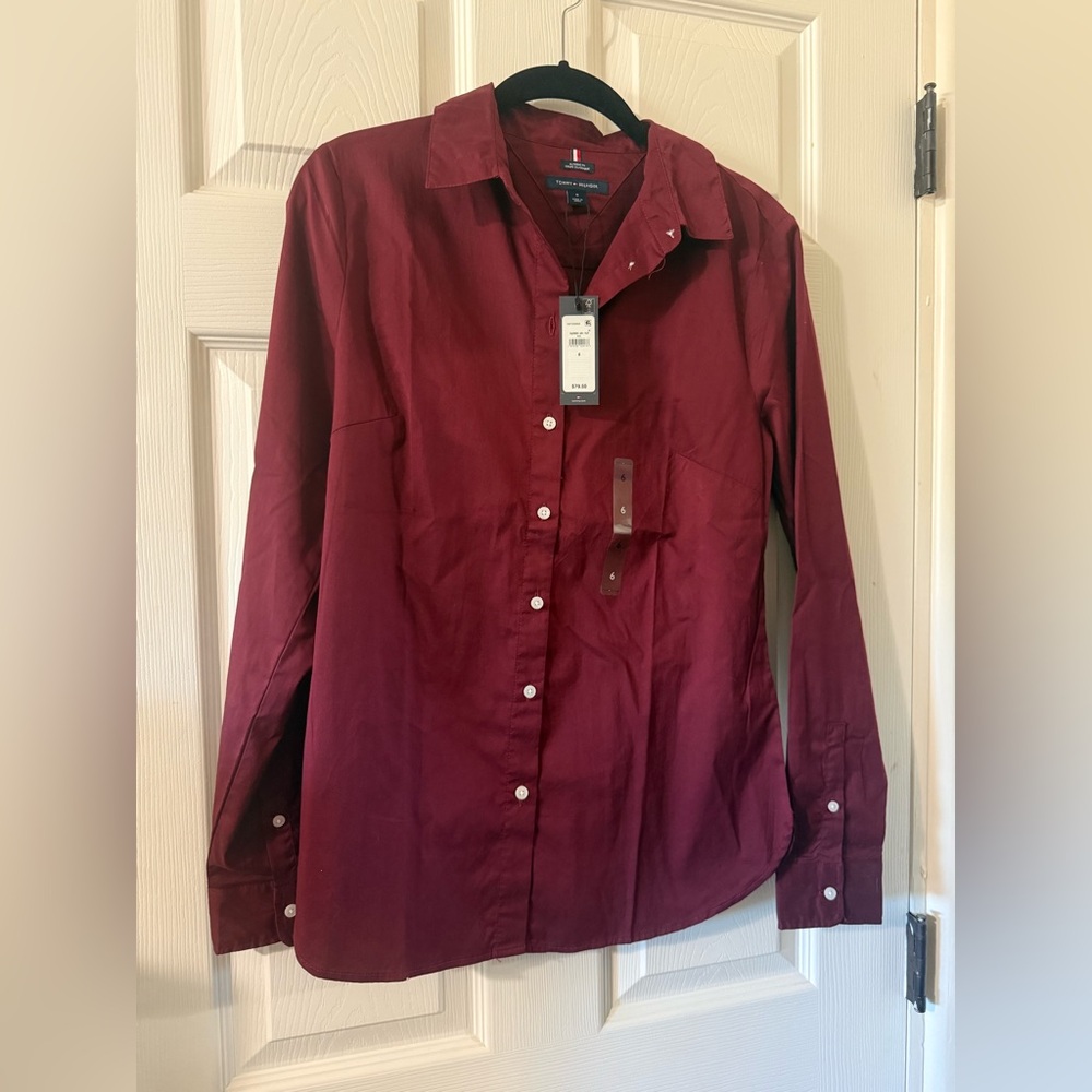 Tommy Hilfiger Women’s Burgundy Button-Down Shirt